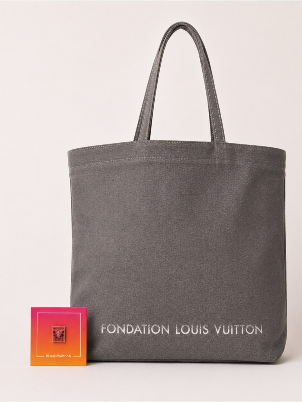 LOUIS VUITTON FOUNDATION Gray Canvas Logo Tote Bundle